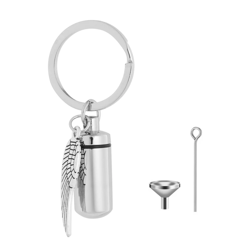 

Retro Cremation Jewelry Keyring Motorcycle Biker Cylinder Memorial Urn Pendant Keepsake Keychain Women Men Silver