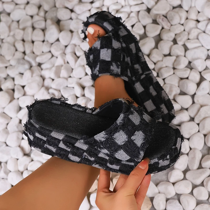 Denim Rome Thick Women Slipper 2023 Summer Platform Heels Casual Sport Beach Ladies Slides Fashion Dress Women Sandals Flip Flop