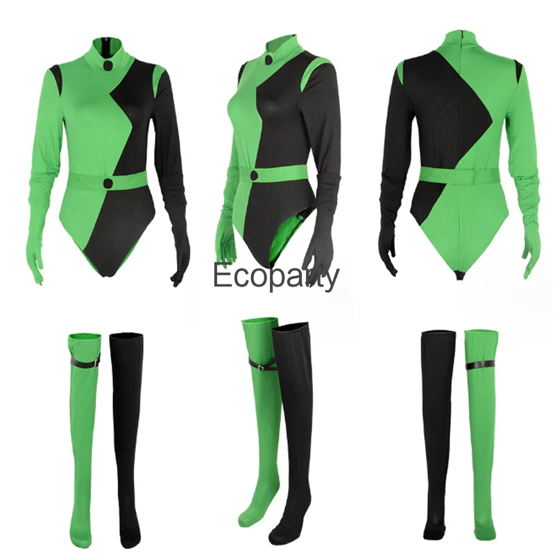 

Новый костюм Shego, боди для женщин, костюмы для косплея Ким, Комбинезоны на молнии, костюмы для взрослых на Хэллоуин, карнавал, искусственные костюмы