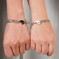 tulx 2pcs tai chi gossip couple bracelet friendship yin yang ball magnet attract bracelet adjustable rope bracelet jewelry
