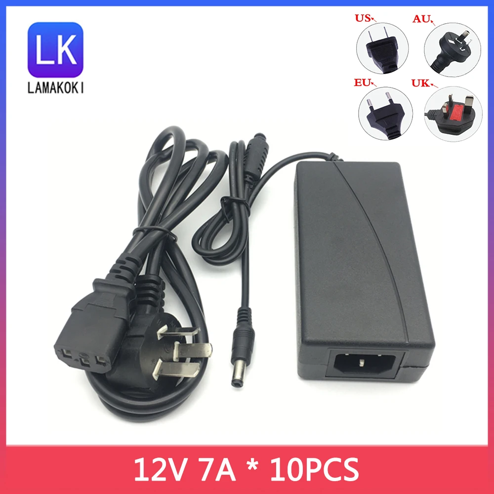 

10PCS Power Adapter Charger 12 Volt 7A Power Adapter Supply AC 220V to DC 12 V Power Supply 84W Inside Negative Outside Positive