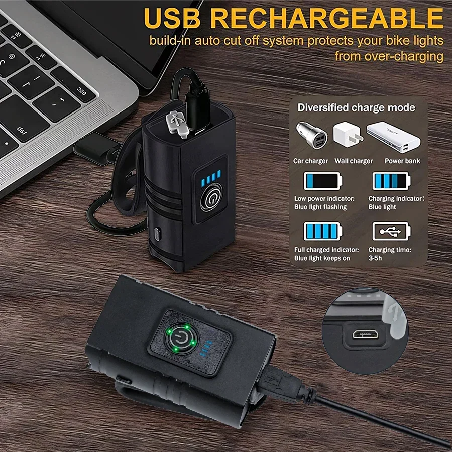 Яркий велосипедный фонарь 10000 лм с зарядкой от USB