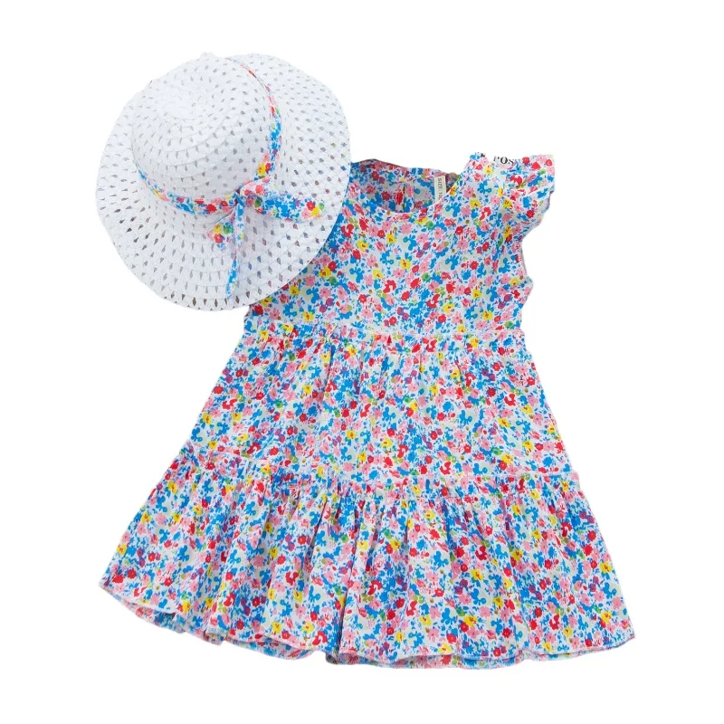 

2022 Summer Girl Dress Short Sleeve Smocking Floral Dress Children Dresses Baby Girl Dress Easter Holiday Girl Clothes
