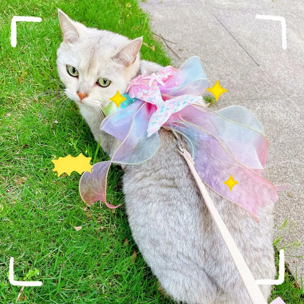 

Dog Chest Harness Comfortable Easy to Wear Pet Dog Cat Harness Mermaid Vest Leash Polyester Cat Chest Strap Travel Supply
