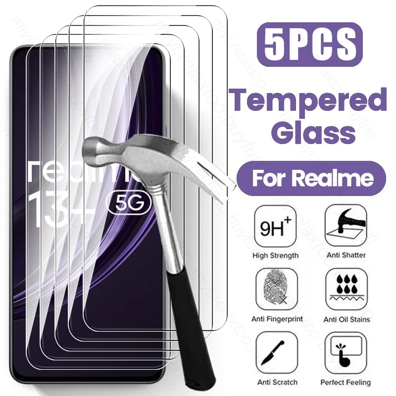 5 шт. закаленное стекло для Realme 13 + 5G 9H Премиум Защитная пленка экрана