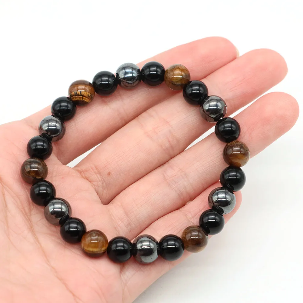 Браслет с тройной защитой натуральный гематит обсидиан тигровый глаз каменные