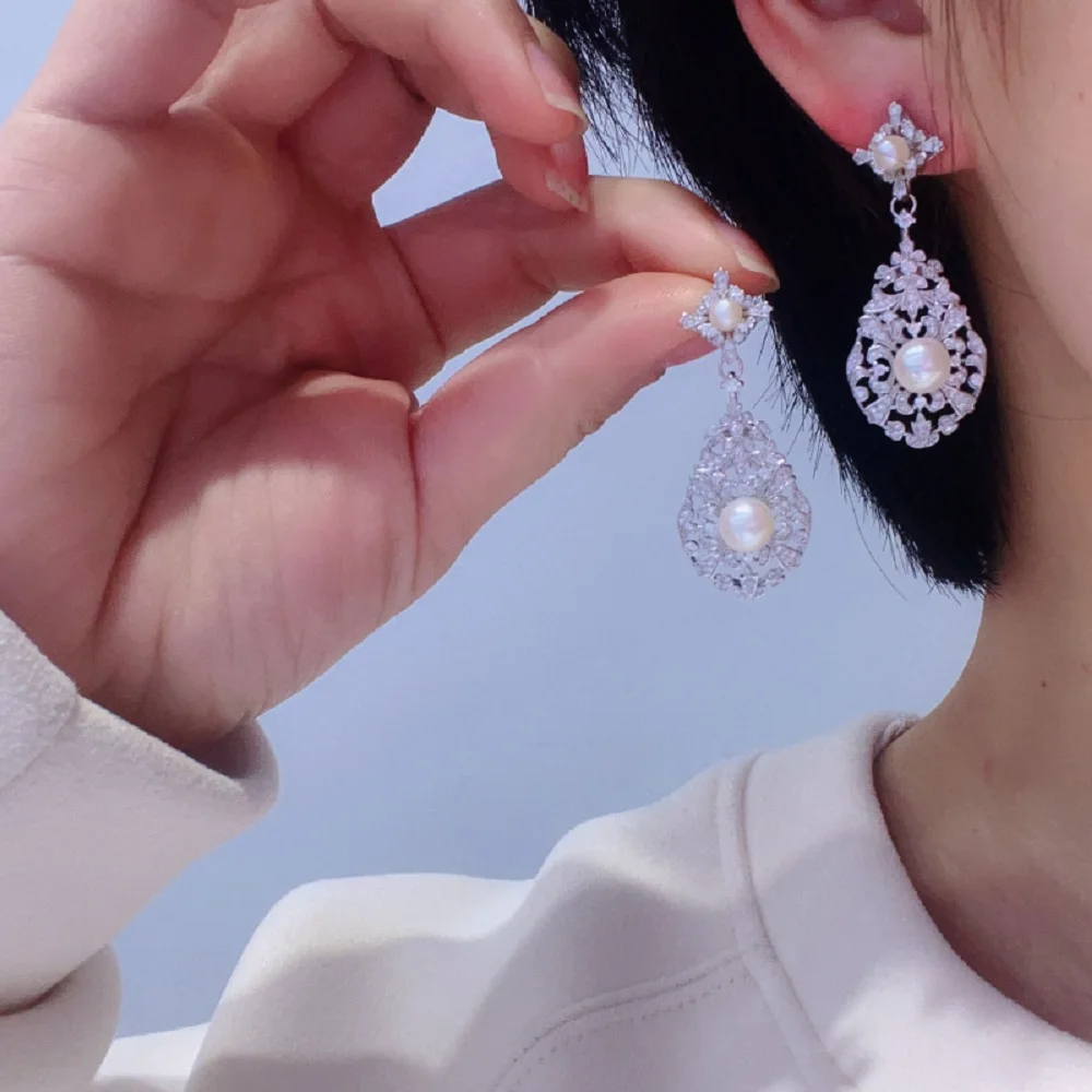 Новые серьги с двойным жемчугом AAAA5-6 + 8-9 мм круглые натуральным Южного моря 925 s