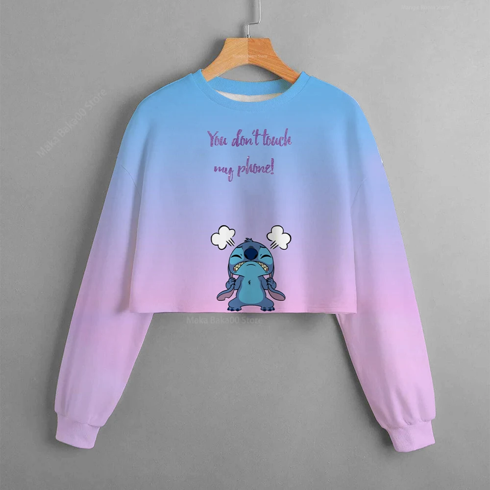 

2022 New Disney Stitch Cartoon Anime Short Printed Short Round Neck Long Sleeve Casual Loose Sweater Cute