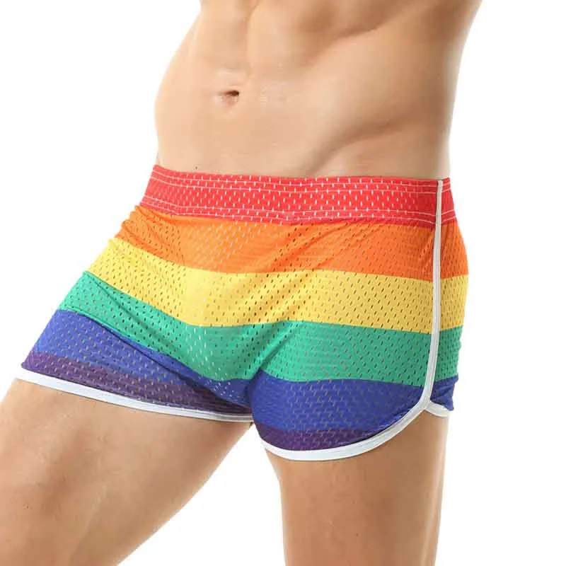 

Rainbow Sexy Underwear Men Boxers Loose Culottes XL Panties Mesh Inner Jockstrap Penis Pouch Underpants Buckle Boxershort