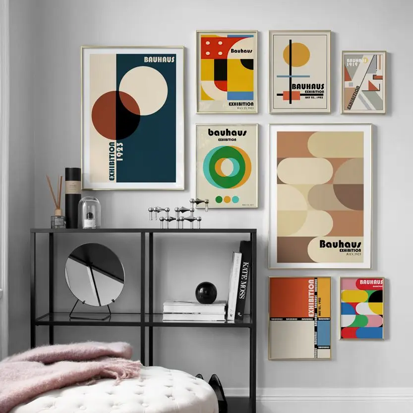 

Bauhaus Abstract Geometry Museum Exhibition Wall Art Prints Canvas Painting Nordic Poster Wall Pictures For Living Room Decor