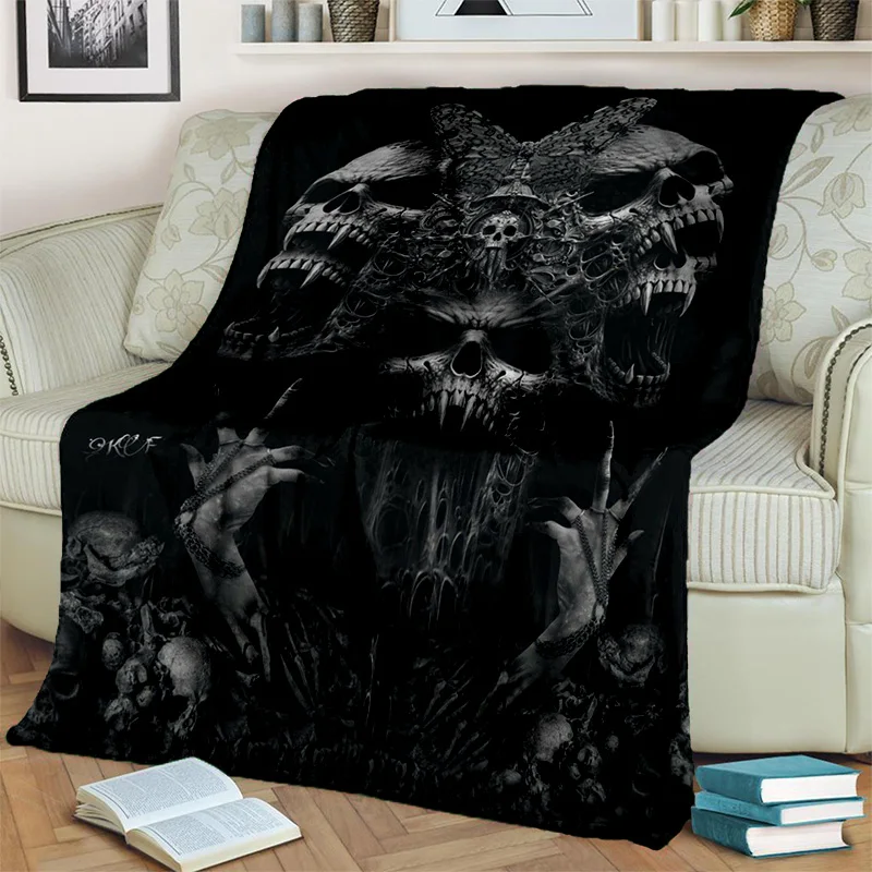 

Gothic Horror Skull Ghost Cartoon Blanket,Soft Throw Blanket for Home Bedroom Bed Sofa Picnic Travel Office Cover Blanket Kids