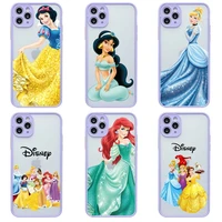 disney princess ariel snow white phone case for iphone 13 12 11 pro max mini xs 8 7 plus x light purple matte transparent cover