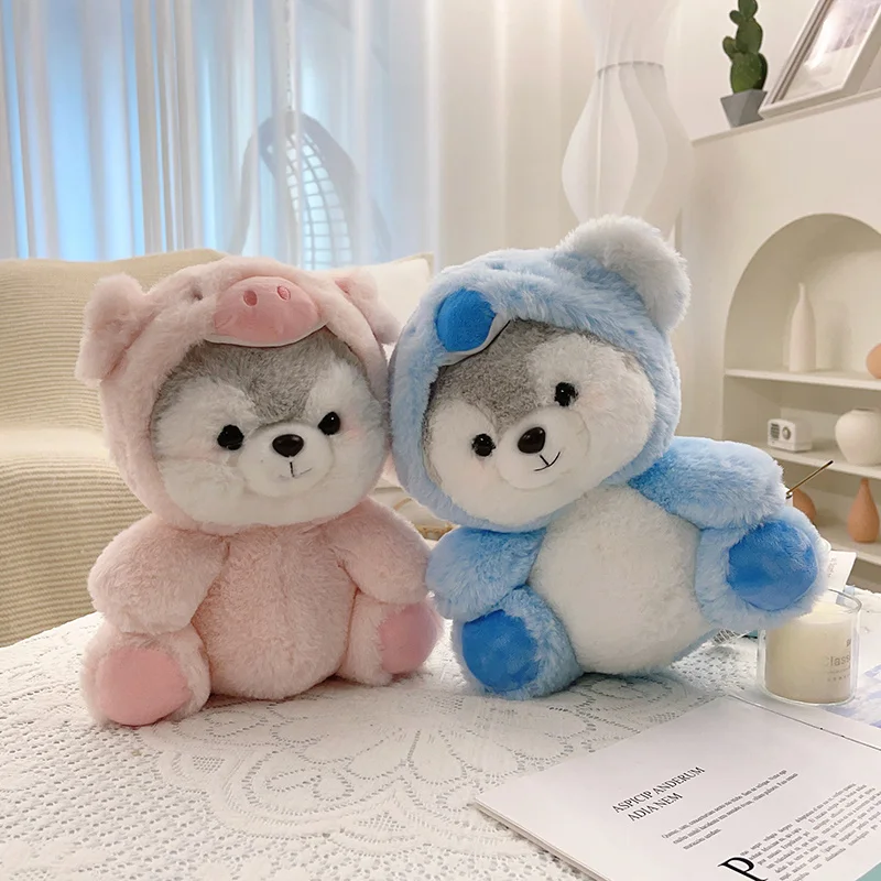 

Kawaii Husky Dog Plush Toy Lovely Stuffed Puppy Turn to Dinosaur Koala Pig Plushies Dolls Soft Pillow Room Decor Kids Girl Gifts