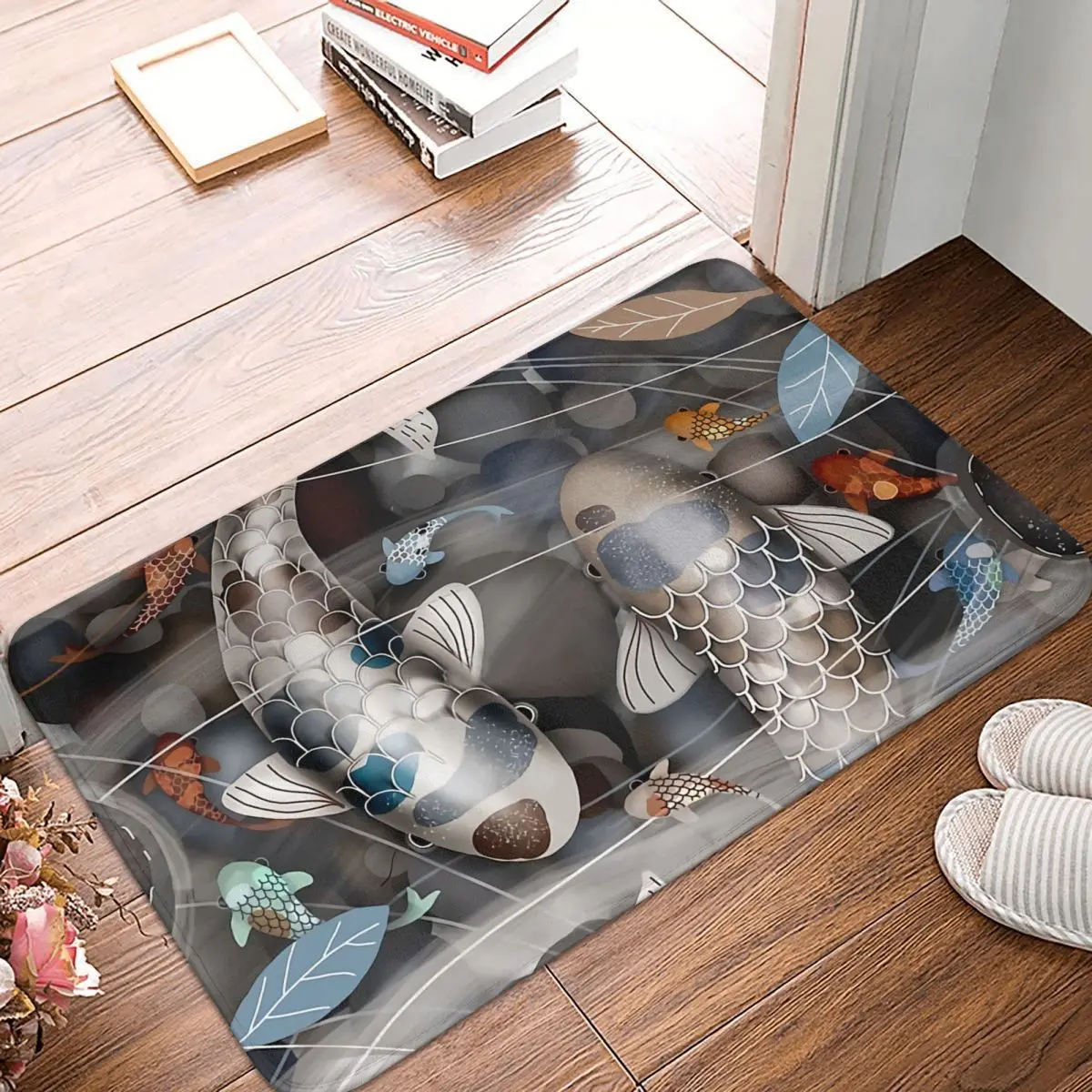 

Bathroom Mat Koi Fish Pond Doormat Flannel Carpet Entrance Door Rug Home Decoration