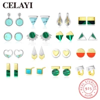 celayi s925 silver stud earrings for women hollow flower malachite two color stud earrings simple color matching design jewelry