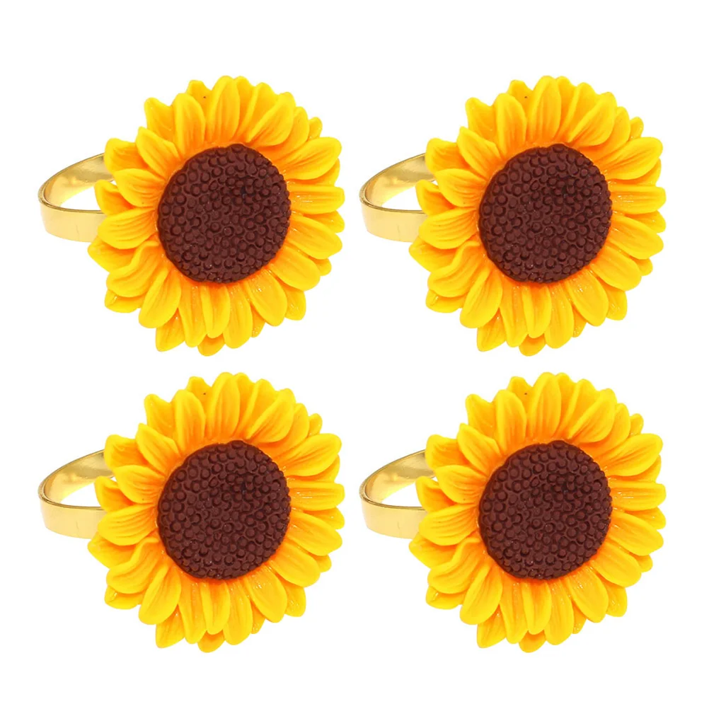 

4 Pcs Dinner Table Decor Sunflower Napkin Buckle Party Ring Yellow Holder Banquet Rings Alloy