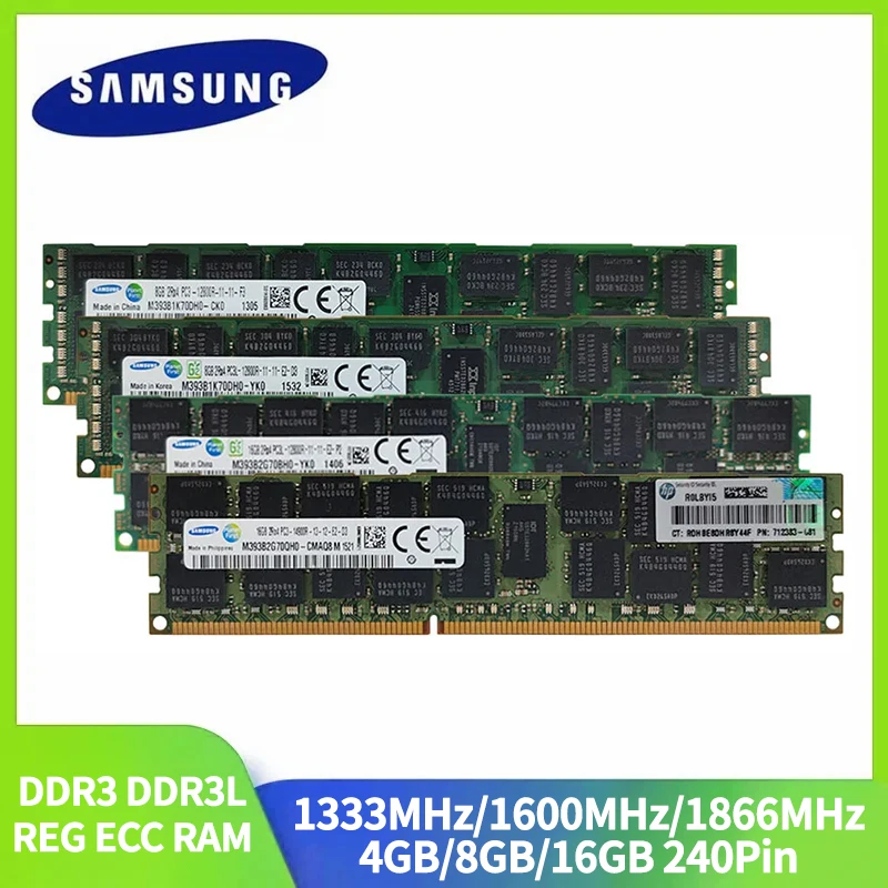 Samsung Server Memoria DDR3 DDR3L 16GB 8GB 4GB RAM 1866 1600 1333MHz Server Memory PC3-12800R REG ECC RAM Registered Memory