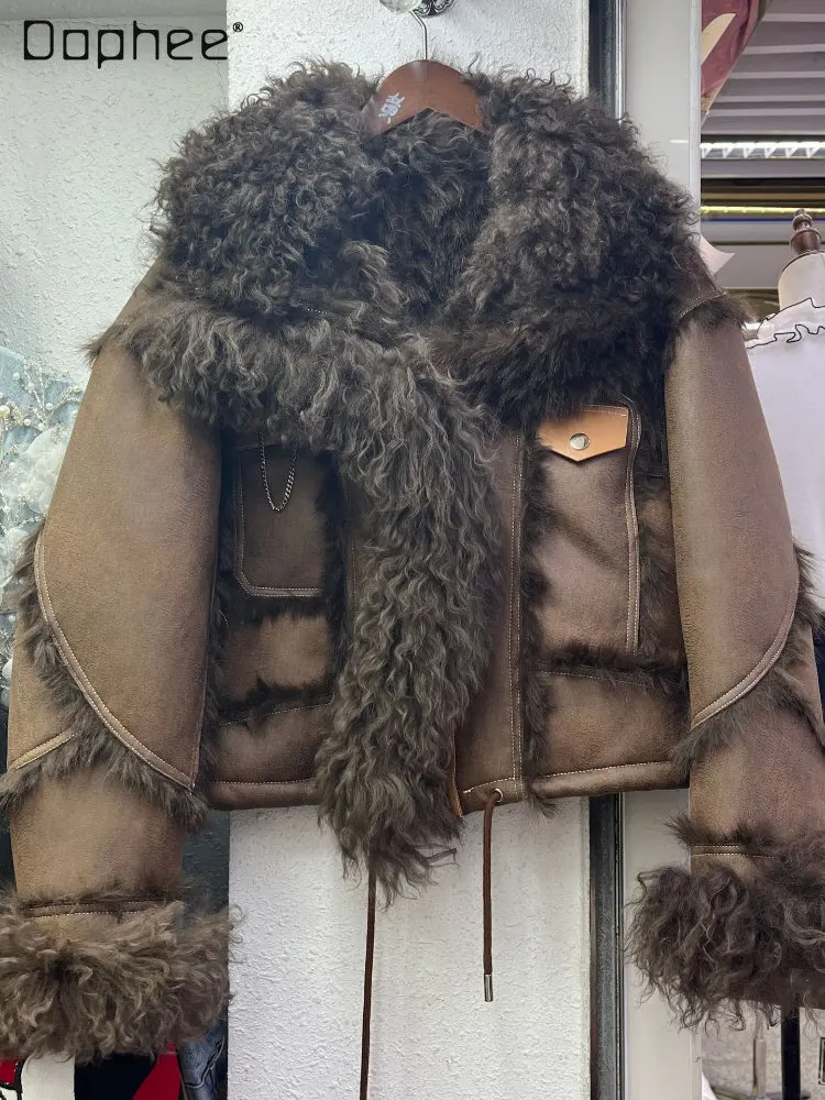 Lamb Fur Lapel Long Sleeve Liner Furry Thickened Coats Winter 2022 New Woman Fur Integrated Cotton-Padded Coat Streetwear Jacket
