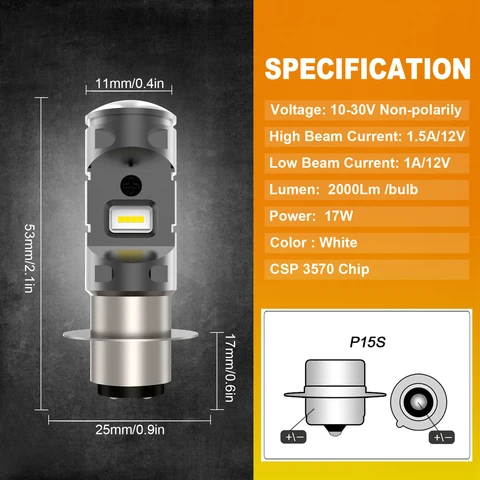 Лампочка IVITOW P15S для мотоциклетных фар, супер яркая лампочка для мотоциклетных фар, DC 10-30 в, для замены фар, без полярности