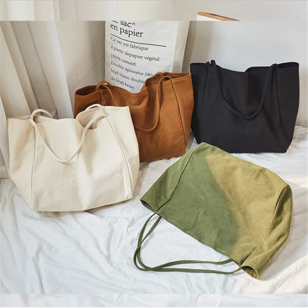 

Women Big Canvas Shopping Bag Reusable Soild Extra Large Tote Grocery Bag Eco Environmental Shopper Shoulder Bags