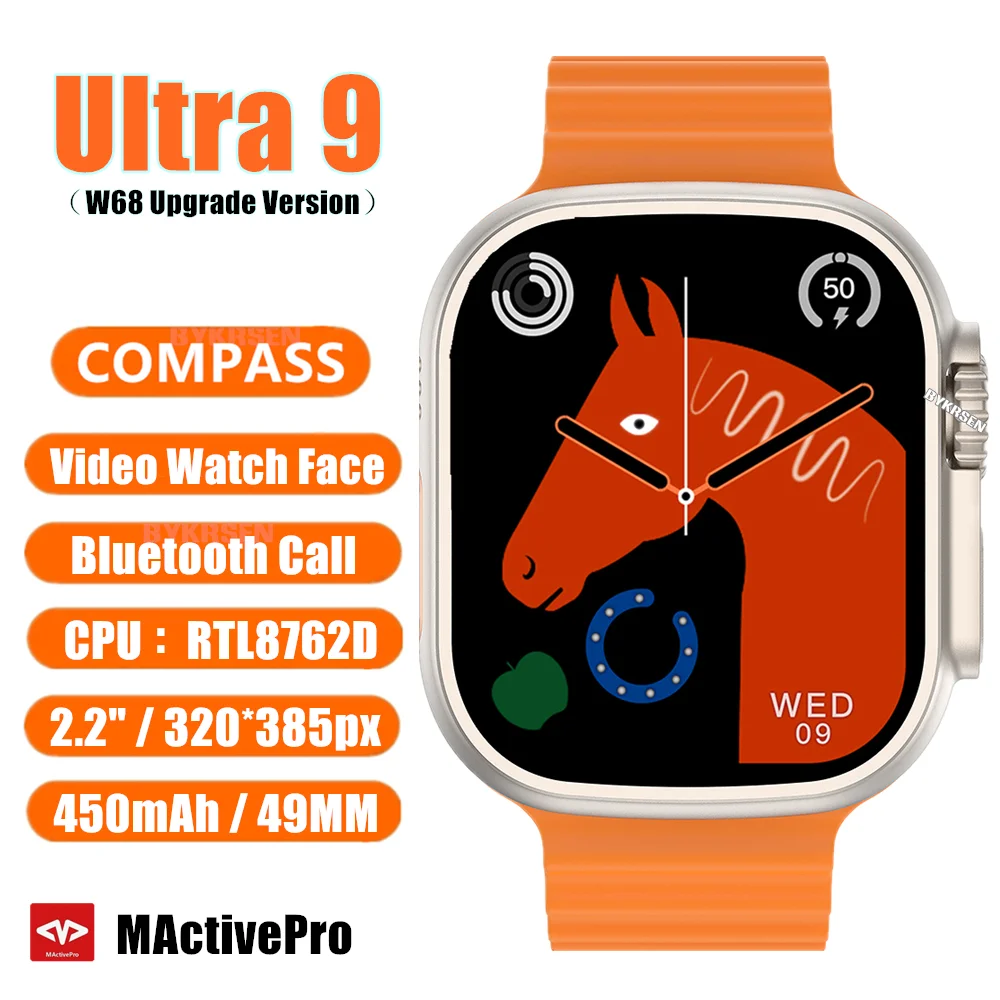 

Смарт-часы Ultra 9, 450 мАч, Bluetooth-вызов, микроодежда, серия 9, компас, 2,2 дюйма, IP68, 49 мм