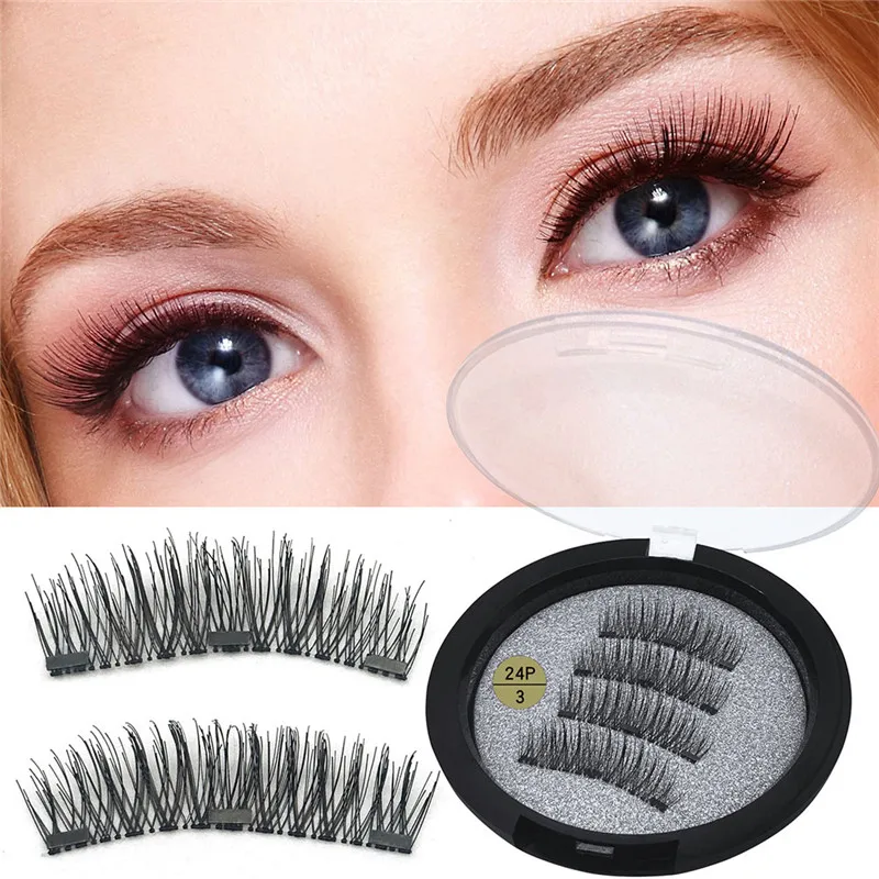 

1 Pair False Eyelashes Magnetic False Eyelashes With 3 Magnets Handmade Extended Reusable Natural Ultra-thin Look Makeup Tool