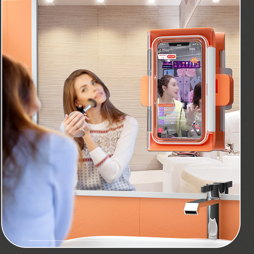 

Phone Holder Bathroom Waterproof Home Wall iPhone Case Stand Box Self-adhesive Touch Screen Phone Shell Shower Sealing Storage