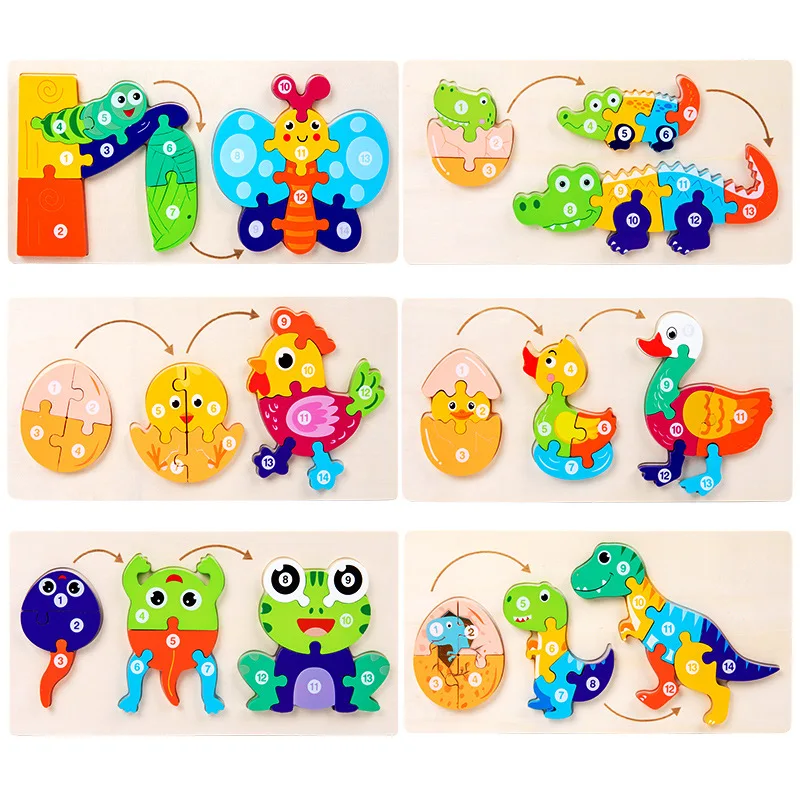 

Wooden Montessori Animal Growth Cycle 3D Puzzle Early Learning Educational Toys For Children 2-6 Years Olds