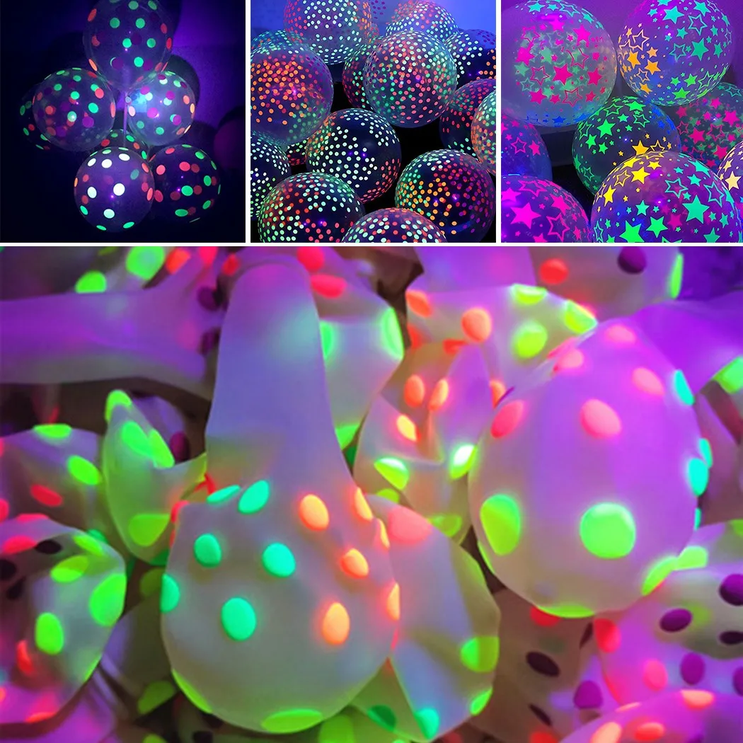 10pcs 12inch Fluorescent Balloon Glow In The Dark Luminous Star Balloons Clear Latex Balloon For Wedding Birthday Party Decor images - 6