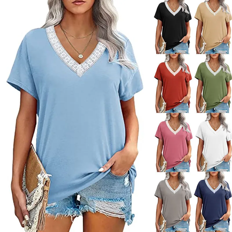 

2022 Floral Women T-Shirt Summer Female High Street Tee Lady Print Casual Tops V-Neck Tops Pullovers