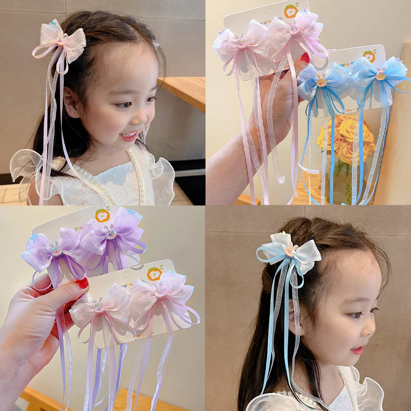 

2 PCS Chinese Style Antique Tassel Ribbon Bow Hairpins Cute Children Sweet Girls Hair Clips Barrettes Hairgrips Hair Accessories
