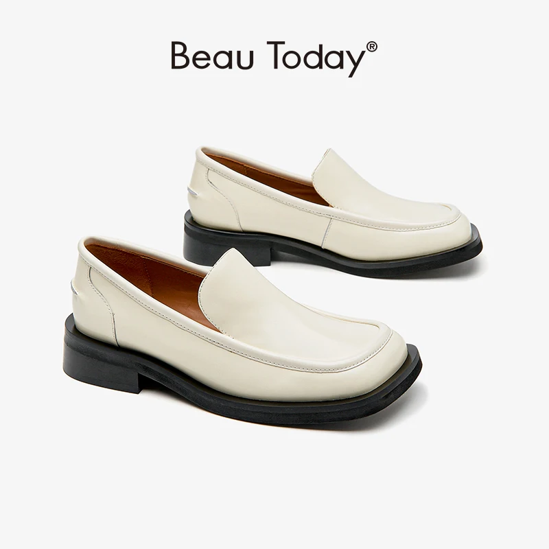 

Beautoday Loafers Women Genuine Cow Leather Square Toe Platform Solid Slip-on Casual Ladies Shoes Handmade 26594
