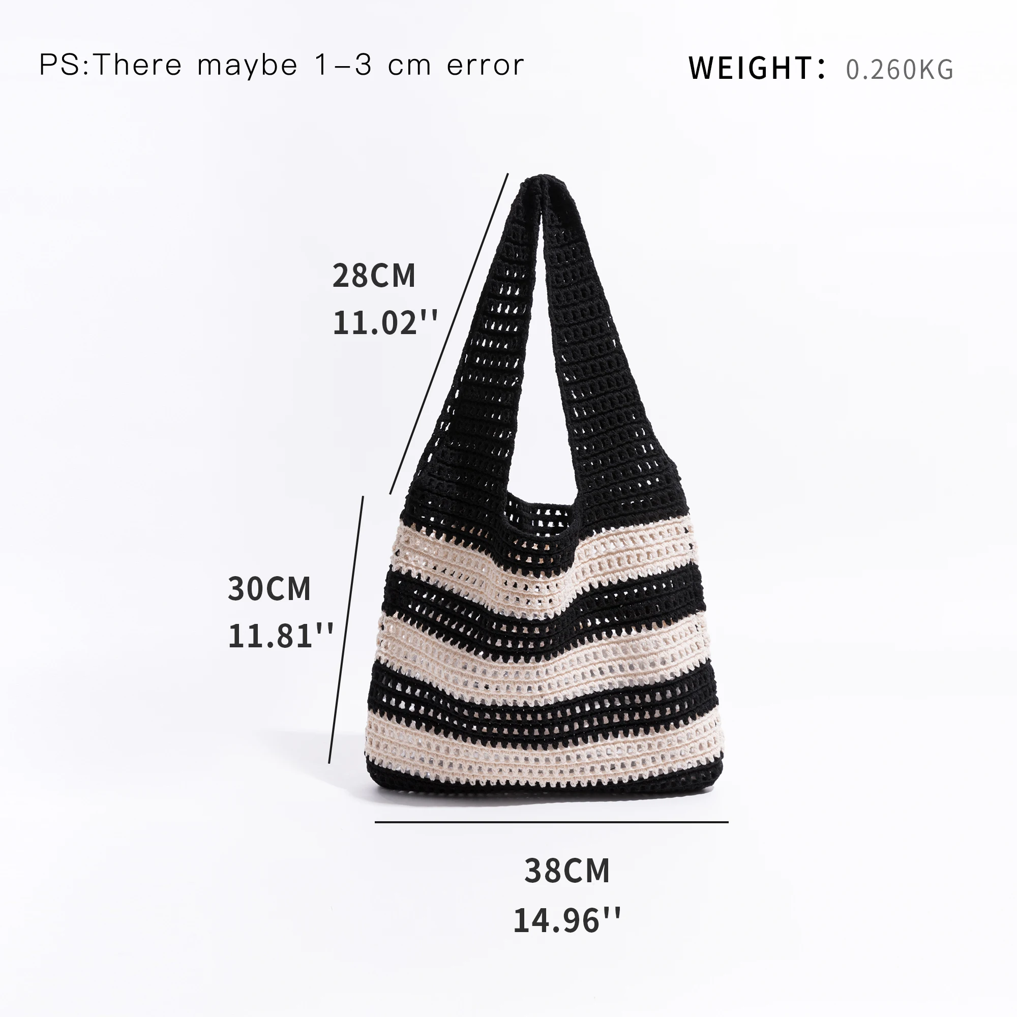 KOKOPEAS Hollow Out Knitting Stripe Shoulder Bag For Women Cotton Soft Beach Handbag Large Capacity Shopping Bag