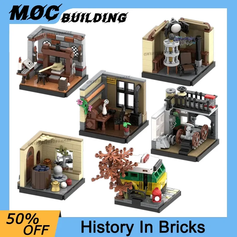 

DIY Historical Figures Series Model Building Blocks Inventors Scientists Scene Room Diorama DIY Brick Learn History Kid Toy Gift