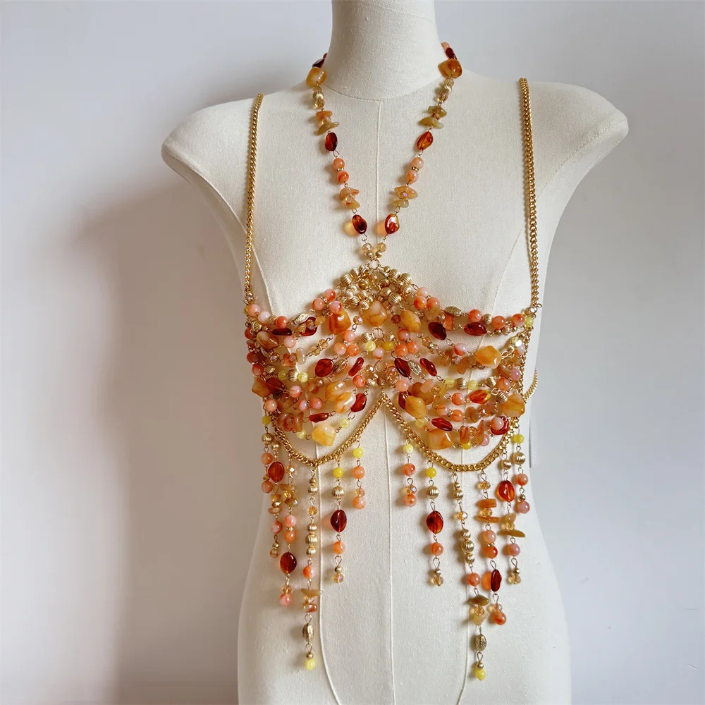 Женский бюстгальтер с цепочкой и бусинами ажурный топ Ювелирное Украшение для