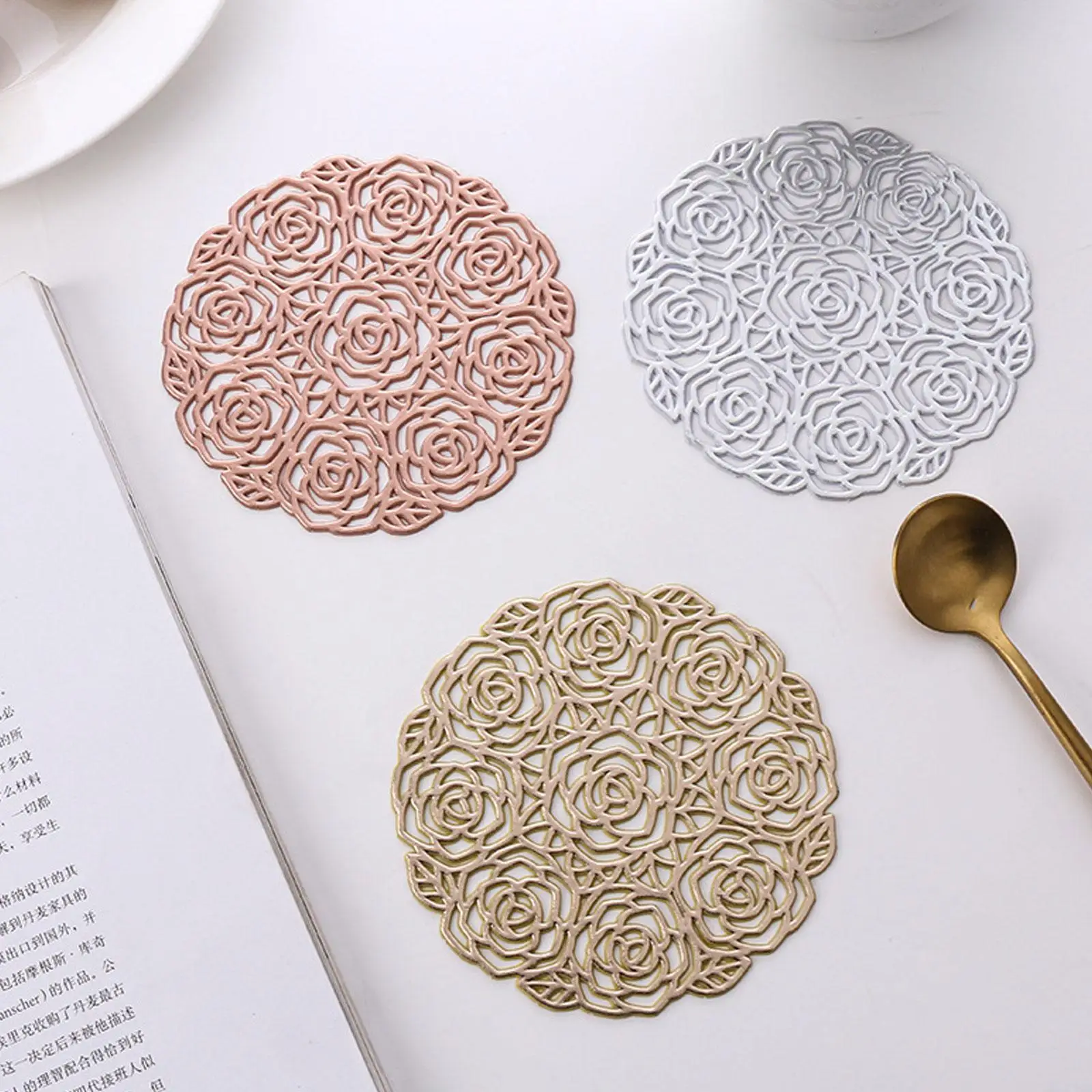 

Rose Hollow PVC Bronzing Coaster Table Mat for Coffee Tables Tableware Cup Pads Christmas Decoration Kitchen Accessories