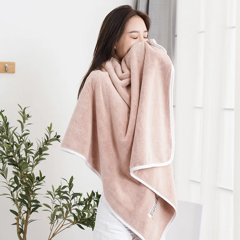 

Bath Towel Solid Color Coral Fleece Thickened Beach Cloth Shower Bathroom Spa Hair Drying 70x140cm Soft Water Absorbent Towel