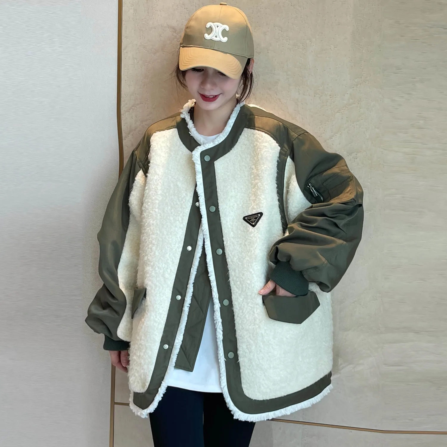 Winter Women's Coats Lamb Fur Jacket Long Sleeve Warm Motorcycle Baseball Cotton Coat Loose Fashion Tops New