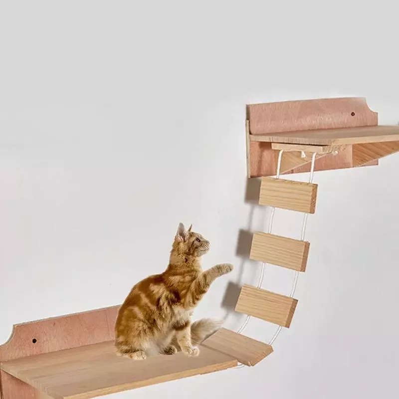 

Climbing Frame Bridge Wooden Suspension Bridge Toy For Indoor Cats Wall Mounted Jumping Wall Climbing Furniture