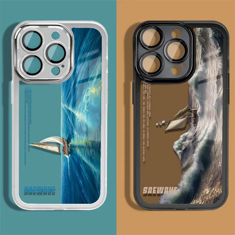 

For iPhone 13 Pro Max Fashion Blue Sea Scenery Phone Case For iPhone 13 12 11 14 Pro Max 14 Plus 11 Transparent Shockproof Cover