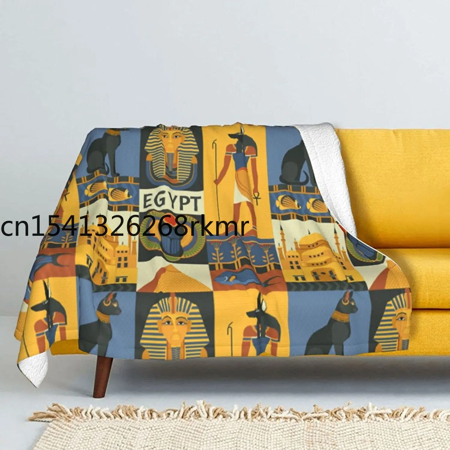 

Fleece Blanket Queen Size Soft Microfiber Cozy Lightweight Ancient Egypt Tribe Series Printed Blanket, 60"X50"