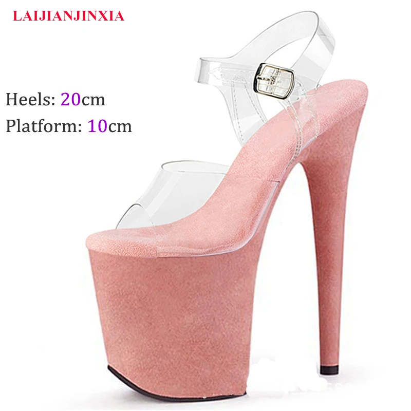 

LAIJIANJINXIA New Fashion 20Cm High Heels Buckle Strap Catwalk PVC Women's Shoes Stiletto Pole Dance Model Sandals