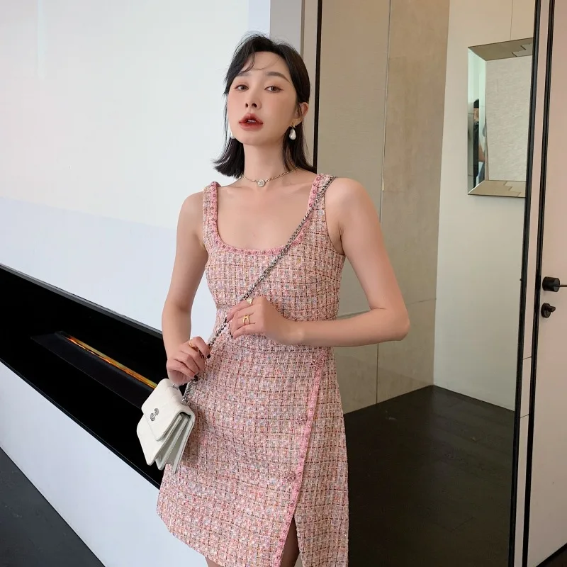 

Women's Jacket Or Vest Dress Solid Tweed O-Neck Slim Single Breasted Coat Sweet Spring 2023 Set