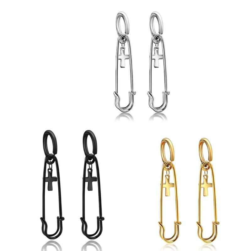 

Hiphop Punk Dangle Earrings for Cross Rivet Hoop Earrings Earrings Punk Ear Studs Jewelry for Women Men