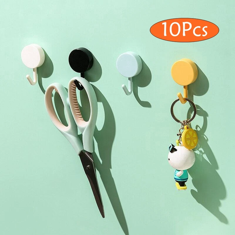 

10 Pcs Small Wall Hooks Seamless Self Adhesive Sticky Hooks Kitchen Bathroom Nail-Free Nano Hanger Sucker Hanging Buckle Hooks