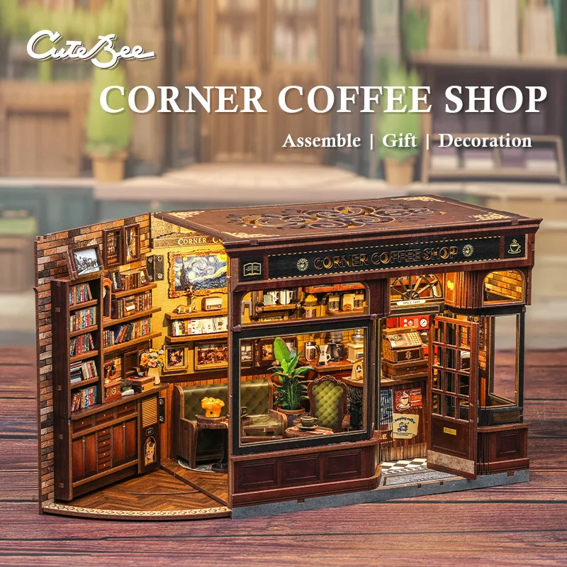 CUTEBEE Book Nook Kit 3D DIY Кукольный домик со светодиодной подсветкой Книжная полка Вставка Street Shop Серия Миниатюрная модель для домашнего декора для вечеринки (art.: 3920ccfc52622) - 3920ccfc52622
