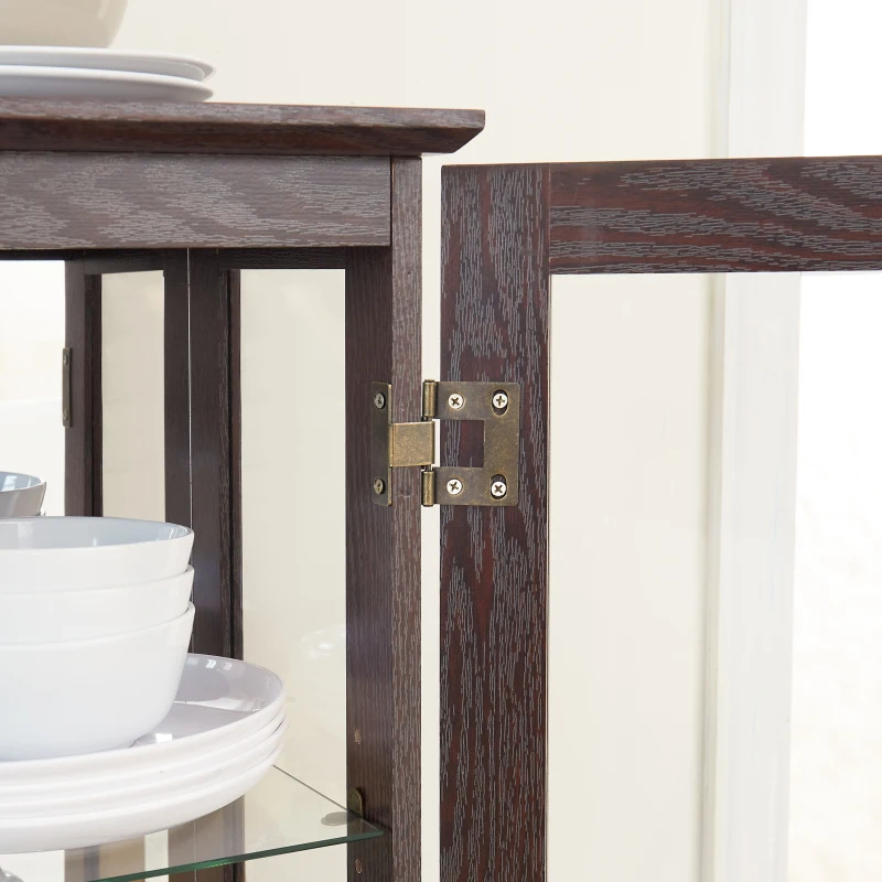 Стеклянный шкаф с подсветкой регулируемыми стеклянными полками на 2 двери