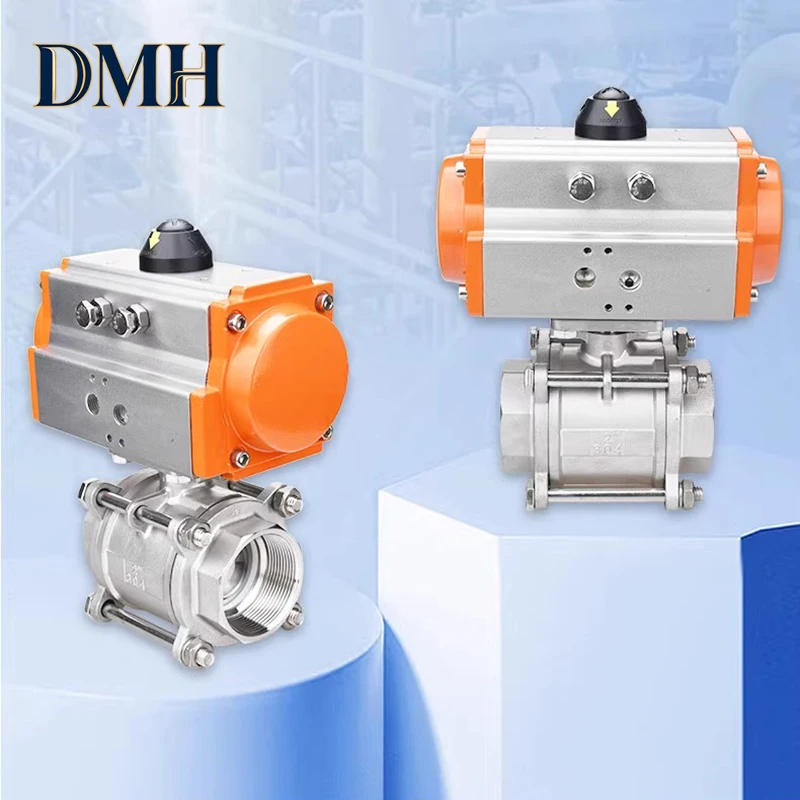 Фото Dmh .1PC Новый трехсоставной пневматический шаровой кран DN8 DN10 DN15 DN20 DN25 DN32 DN40 с высокой платформой и двухсторонним цилиндром №1