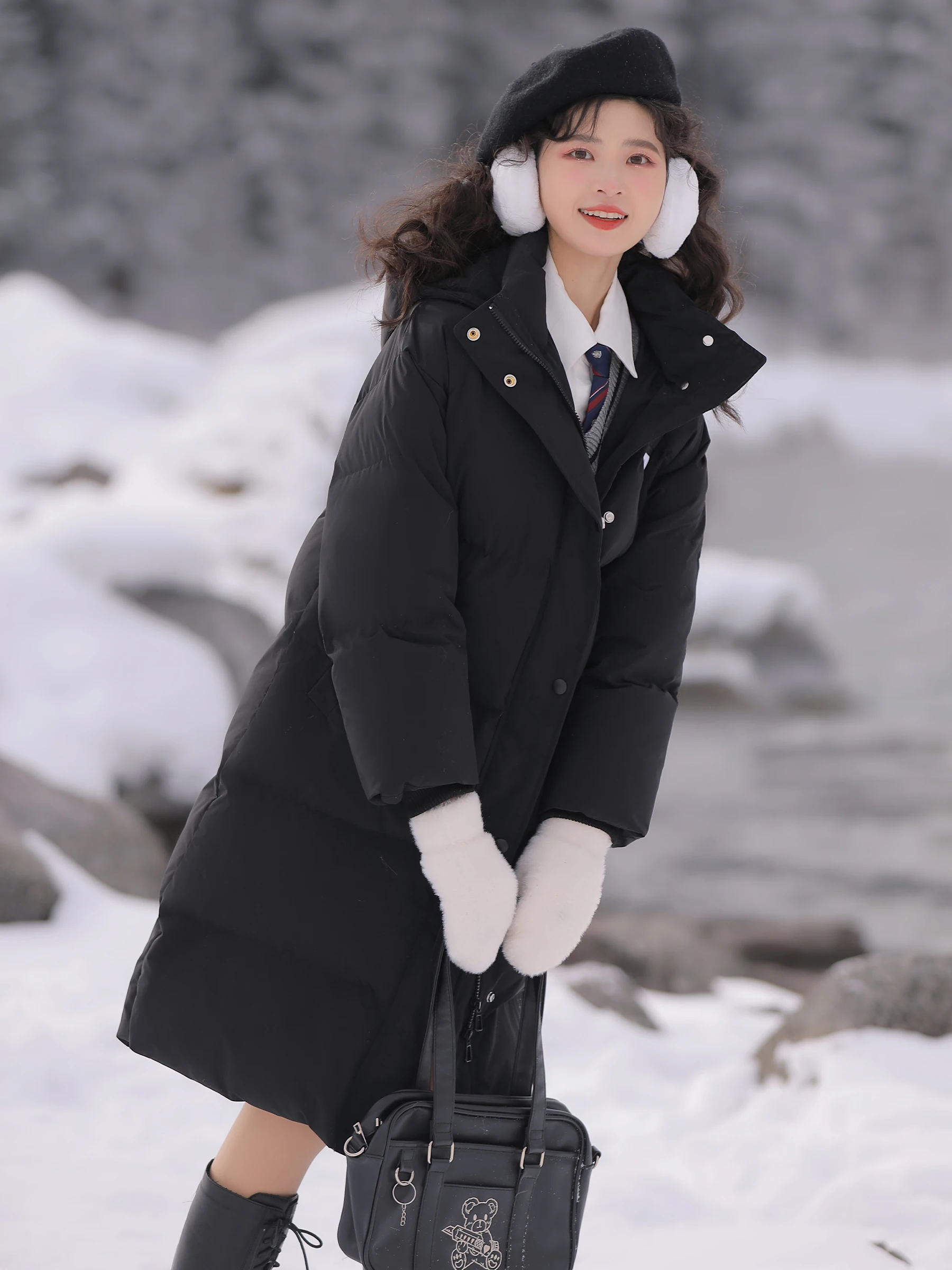 2022 New Down Cotton Jacket Ins Port Wind Medium Long Thick Cotton Jacket Coat Black Cotton Jacket Women's Winter