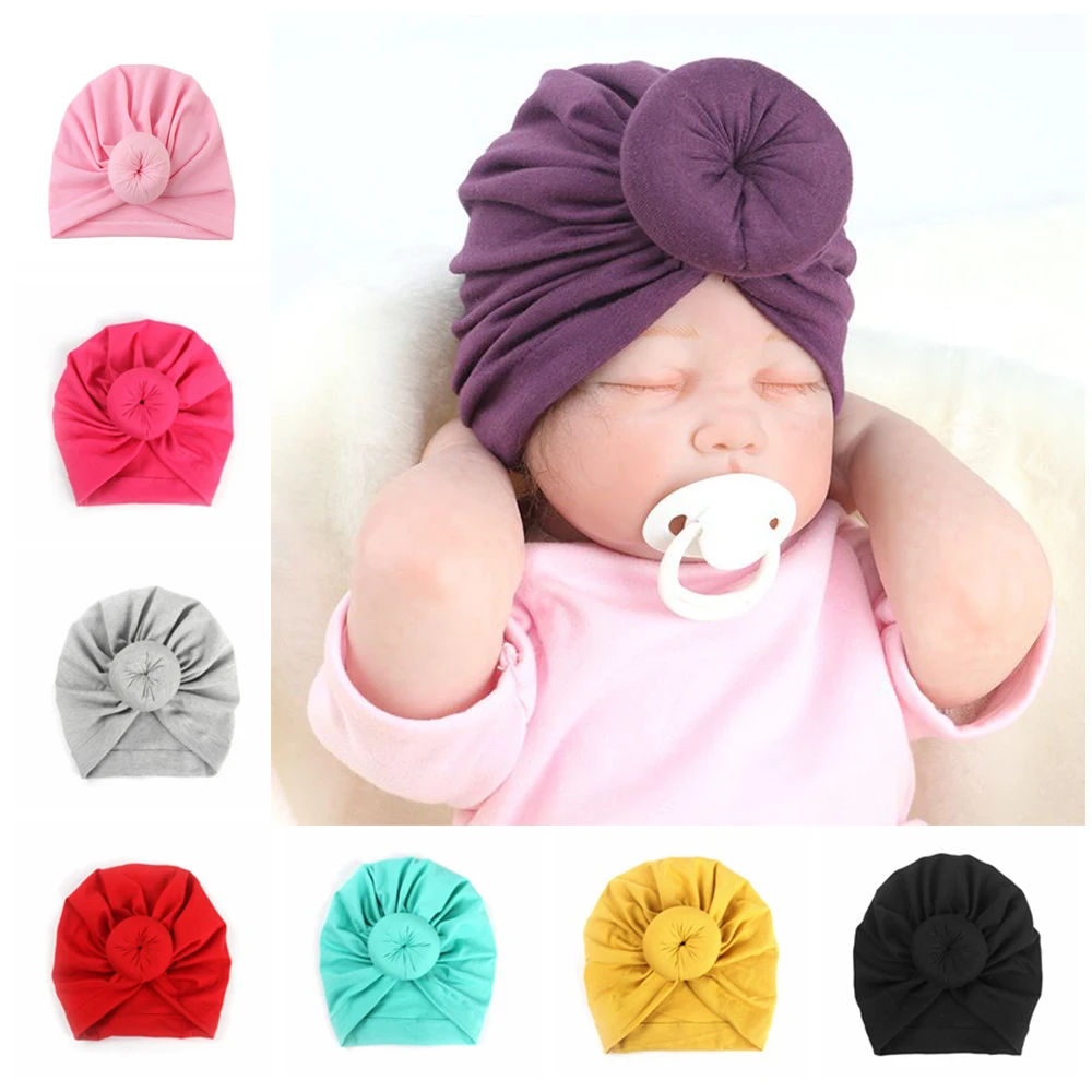 Облегающие шапки флуоресцентный тюрбан для новорожденных милые однотонные